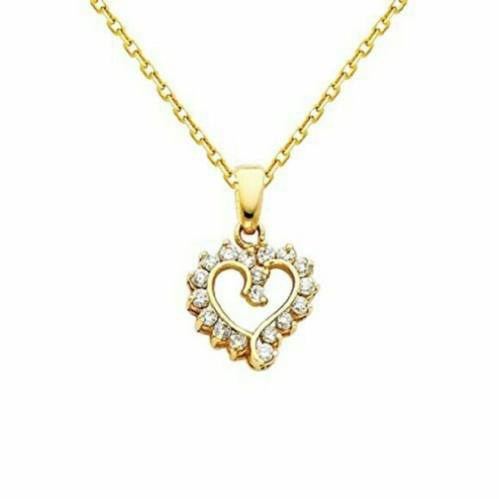 14k Solid yellow Gold Heart CZ Pendant
